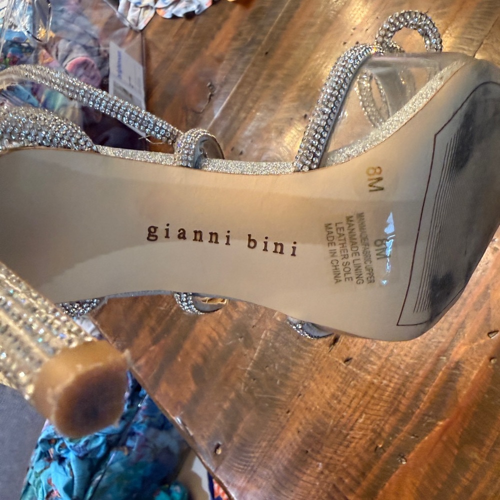 Gianni Bini Silver Crystal Strappy Pointed-Toe Heels - Picture 5 of 8